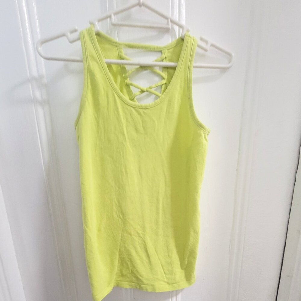 Old Navy Girls Fitted Lattice Back Green Tank Top - Size L (10-12)